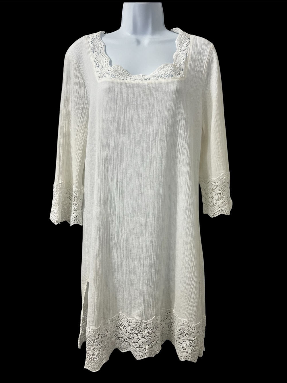 Talbots White Lace Trim 3/4 Sleeve Swim Cover Up Women M Resort Vacation Beach